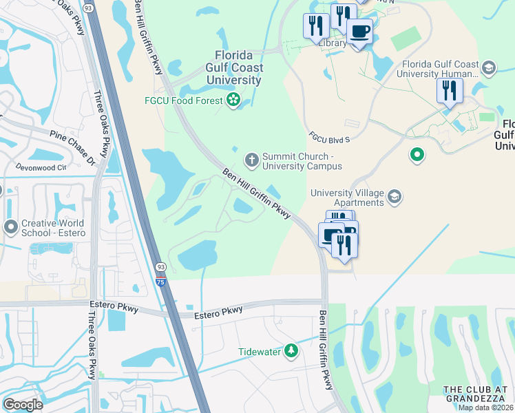 map of restaurants, bars, coffee shops, grocery stores, and more near in Lee County