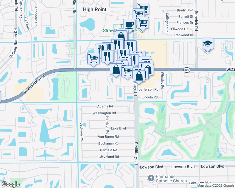 map of restaurants, bars, coffee shops, grocery stores, and more near 145 Gramercy Square Drive in Delray Beach