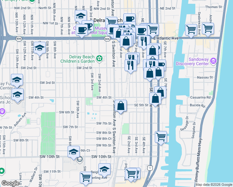 map of restaurants, bars, coffee shops, grocery stores, and more near 316 South Swinton Avenue in Delray Beach