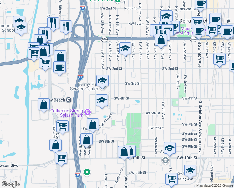 map of restaurants, bars, coffee shops, grocery stores, and more near 313 Southwest 12th Avenue in Delray Beach