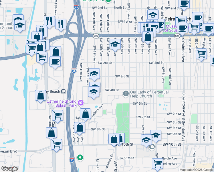 map of restaurants, bars, coffee shops, grocery stores, and more near 328 Southwest 11th Avenue in Delray Beach