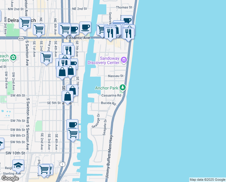 map of restaurants, bars, coffee shops, grocery stores, and more near 1029 Langer Way in Delray Beach