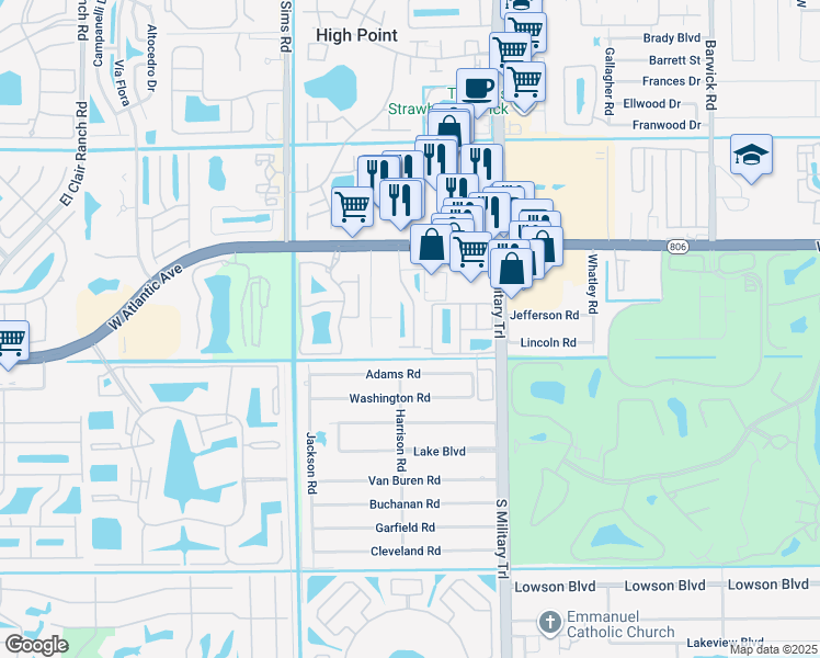 map of restaurants, bars, coffee shops, grocery stores, and more near 116 Gramercy Square Drive in Delray Beach