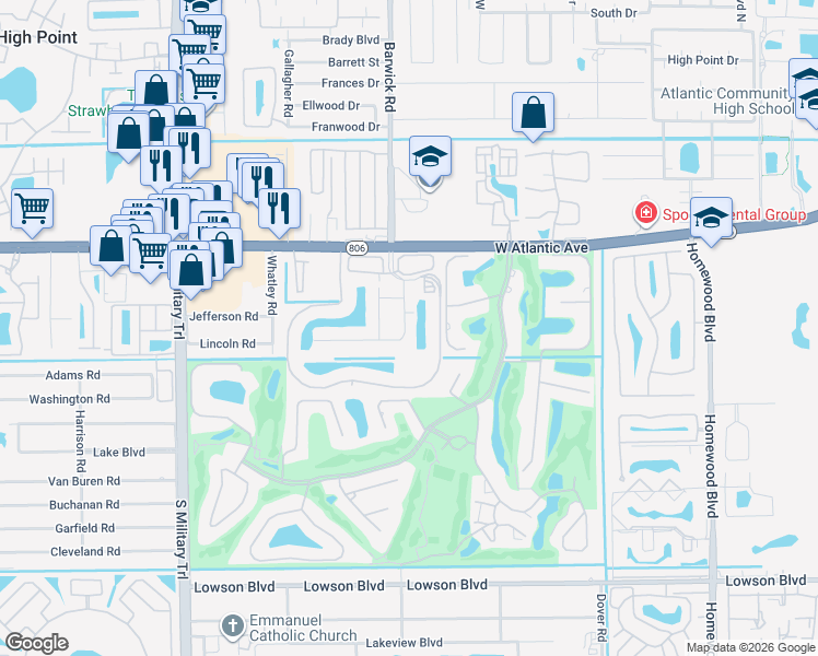 map of restaurants, bars, coffee shops, grocery stores, and more near 200 Sherwood Forest Drive in Delray Beach