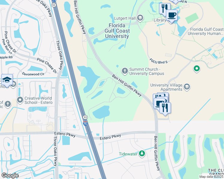map of restaurants, bars, coffee shops, grocery stores, and more near 10335 Via Romano Court in Miromar Lakes