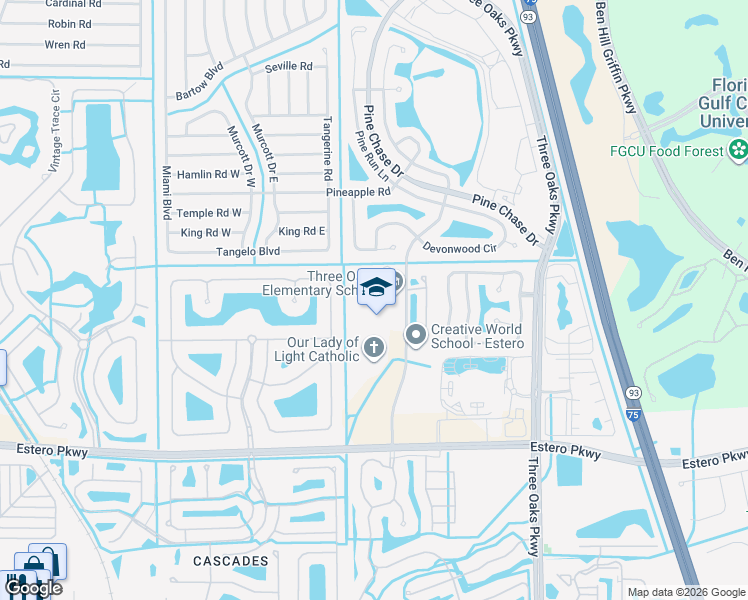 map of restaurants, bars, coffee shops, grocery stores, and more near 19600 Cypress View Drive in Fort Myers