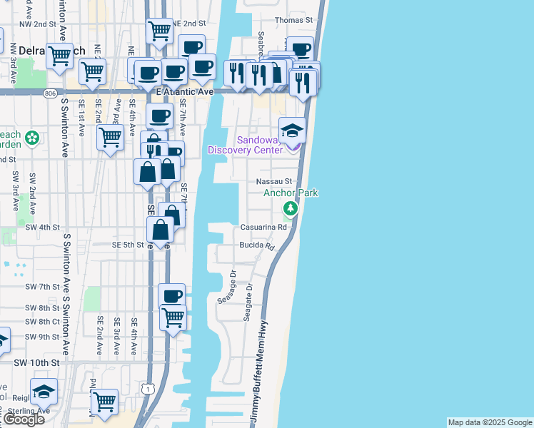 map of restaurants, bars, coffee shops, grocery stores, and more near 1030 Langer Way in Delray Beach