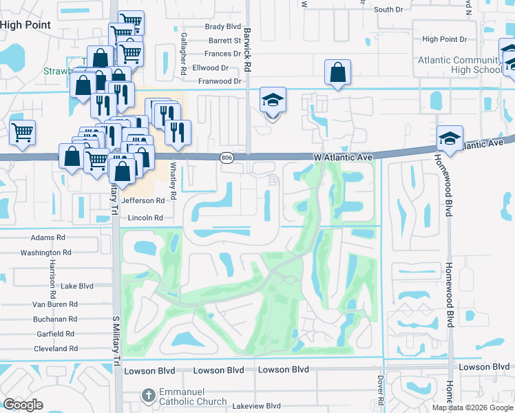 map of restaurants, bars, coffee shops, grocery stores, and more near 200 Sherwood Forest Drive in Delray Beach