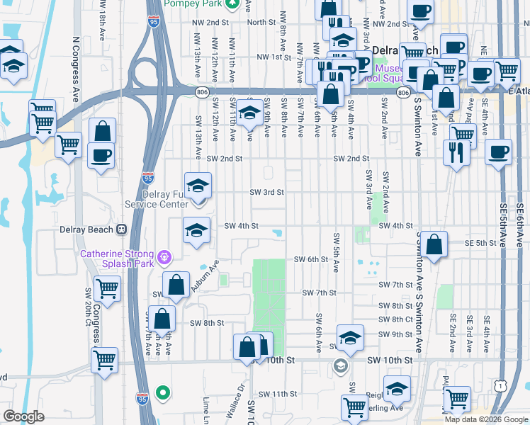 map of restaurants, bars, coffee shops, grocery stores, and more near 906 Southwest 3rd Court in Delray Beach
