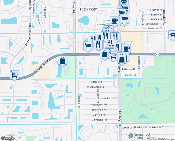 map of restaurants, bars, coffee shops, grocery stores, and more near 14860 Enclave Preserve Circle in Delray Beach