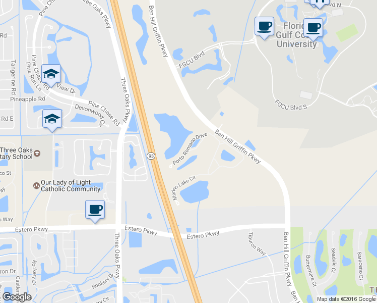map of restaurants, bars, coffee shops, grocery stores, and more near 10279 Via Romano Drive in Fort Myers
