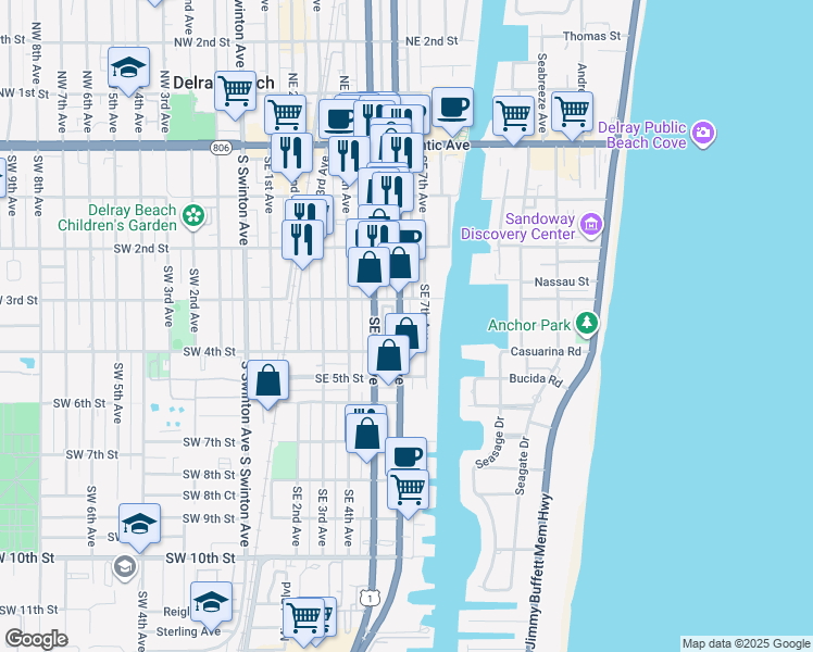 map of restaurants, bars, coffee shops, grocery stores, and more near 365 Southeast 6th Avenue in Delray Beach