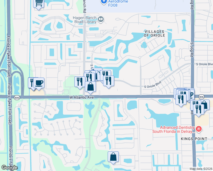 map of restaurants, bars, coffee shops, grocery stores, and more near 7287 West Atlantic Avenue in Delray Beach