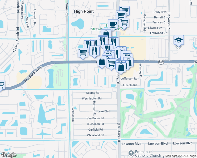 map of restaurants, bars, coffee shops, grocery stores, and more near 139 Coconut Key Lane in Delray Beach