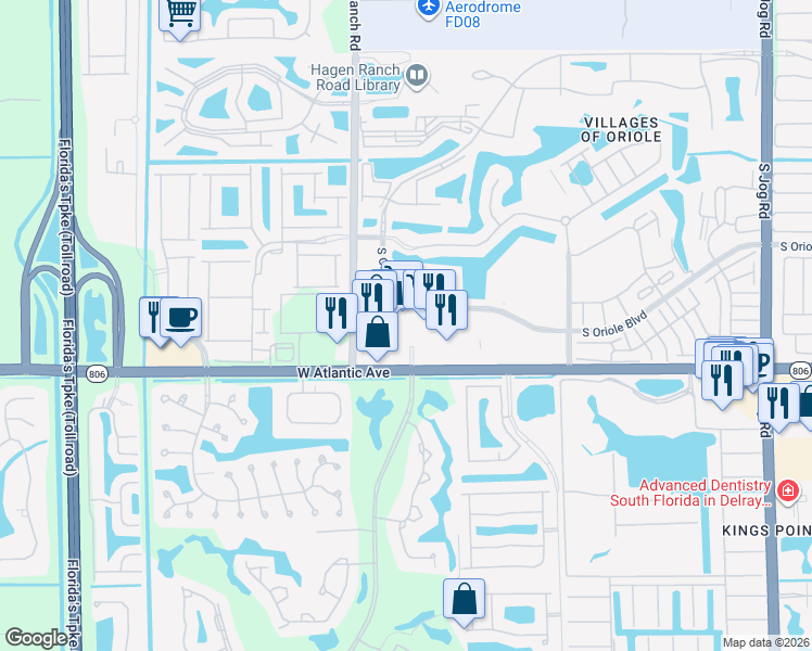 map of restaurants, bars, coffee shops, grocery stores, and more near 7431 West Atlantic Avenue in Delray Beach
