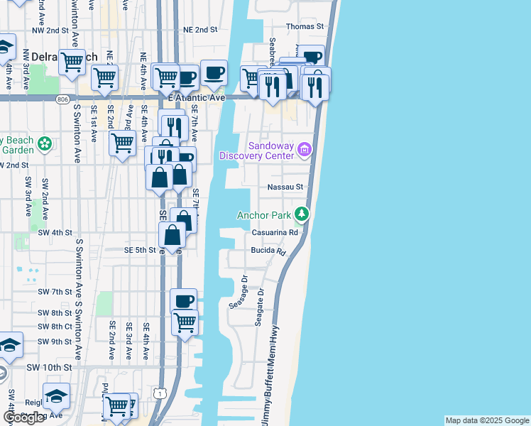 map of restaurants, bars, coffee shops, grocery stores, and more near 1029 Langer Way in Delray Beach