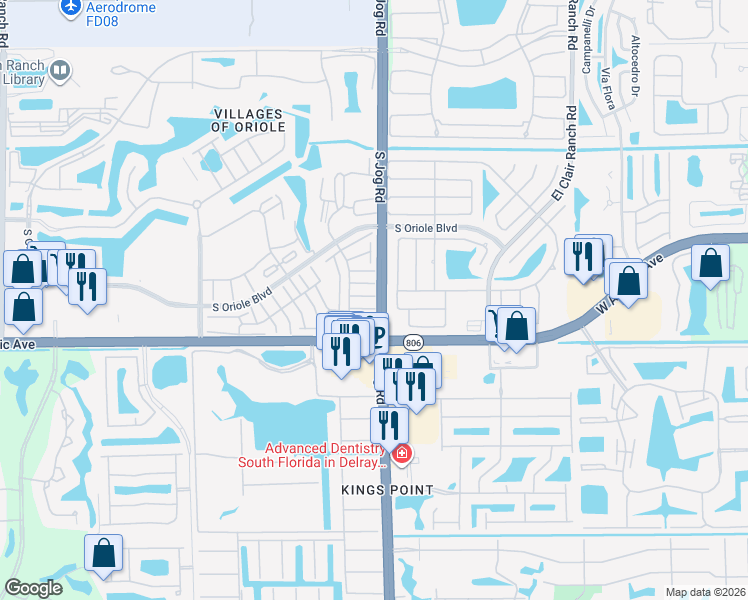 map of restaurants, bars, coffee shops, grocery stores, and more near 14838 Wildflower Lane in Delray Beach