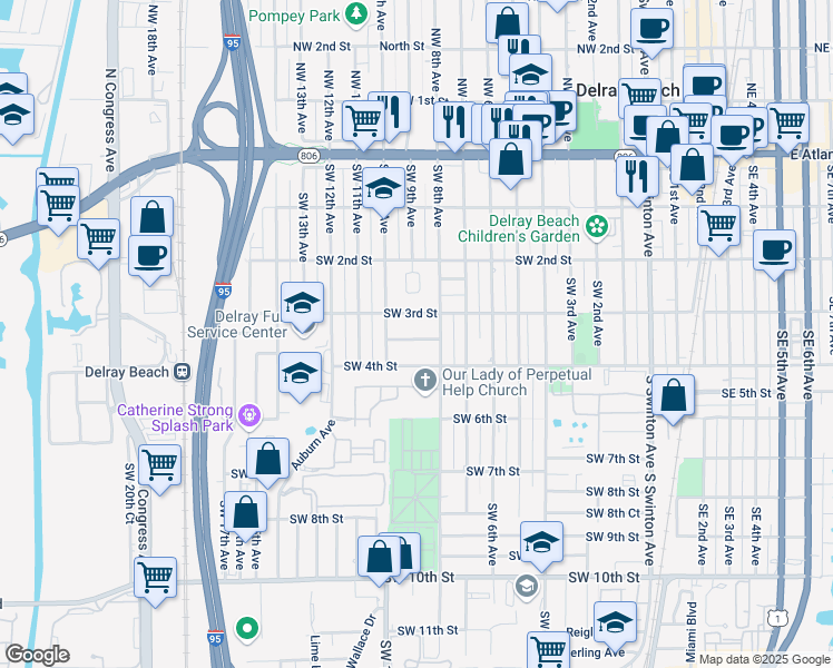 map of restaurants, bars, coffee shops, grocery stores, and more near 821 Southwest 3rd Court in Delray Beach
