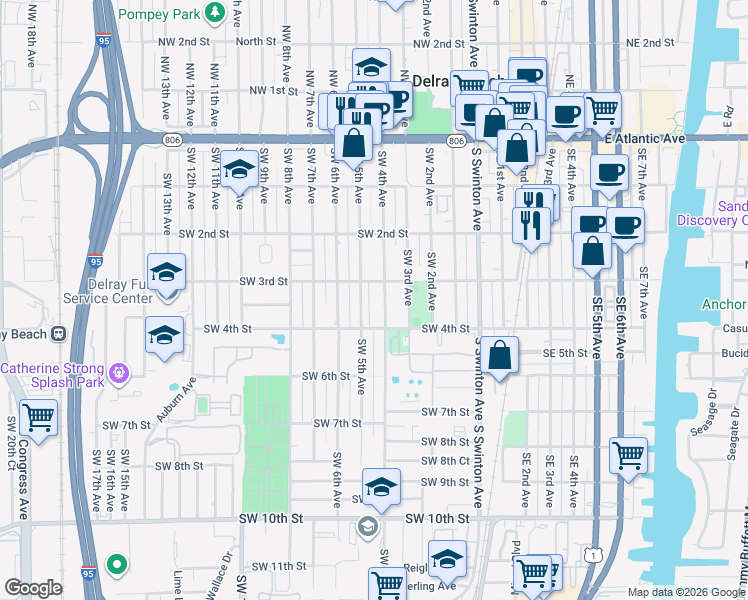 map of restaurants, bars, coffee shops, grocery stores, and more near 320 Southwest 4th Avenue in Delray Beach