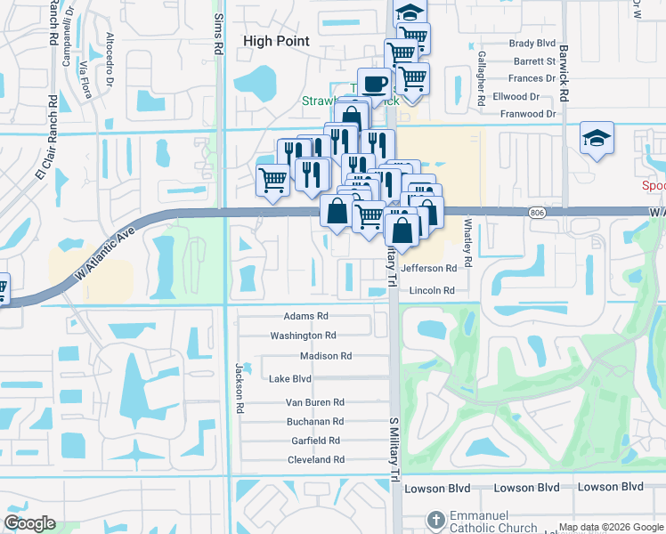 map of restaurants, bars, coffee shops, grocery stores, and more near 116 Gramercy Square Drive in Delray Beach