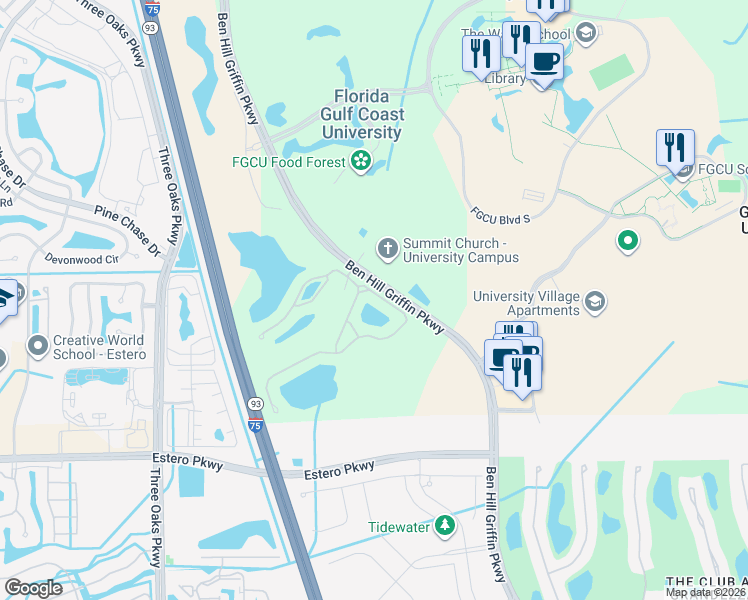 map of restaurants, bars, coffee shops, grocery stores, and more near 19600 Marino Lake Circle in Miromar Lakes