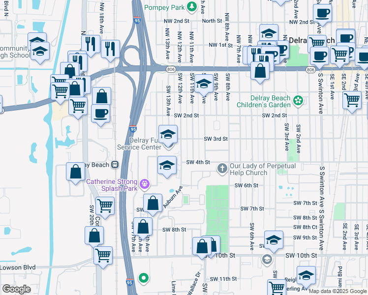 map of restaurants, bars, coffee shops, grocery stores, and more near 313 Southwest 12th Avenue in Delray Beach