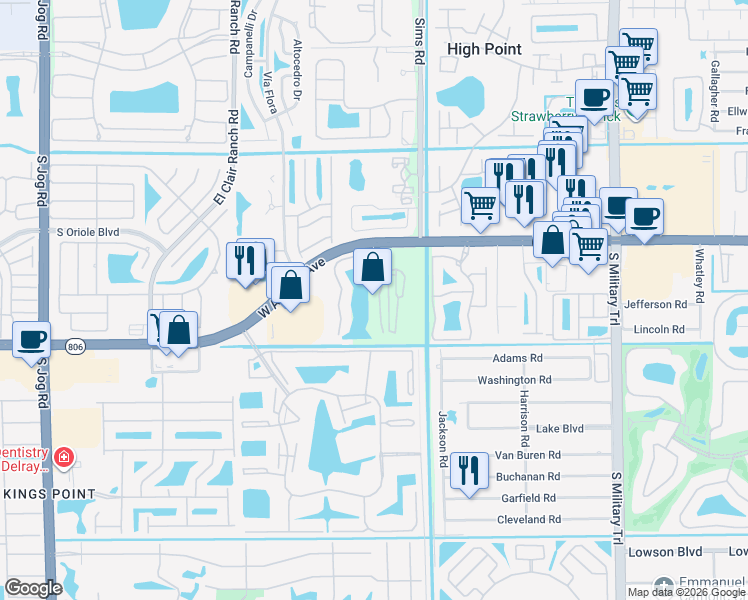 map of restaurants, bars, coffee shops, grocery stores, and more near 5620 Cameron Park in Delray Beach