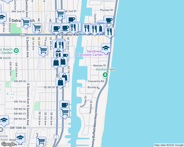 map of restaurants, bars, coffee shops, grocery stores, and more near 314 Venetian Drive in Delray Beach