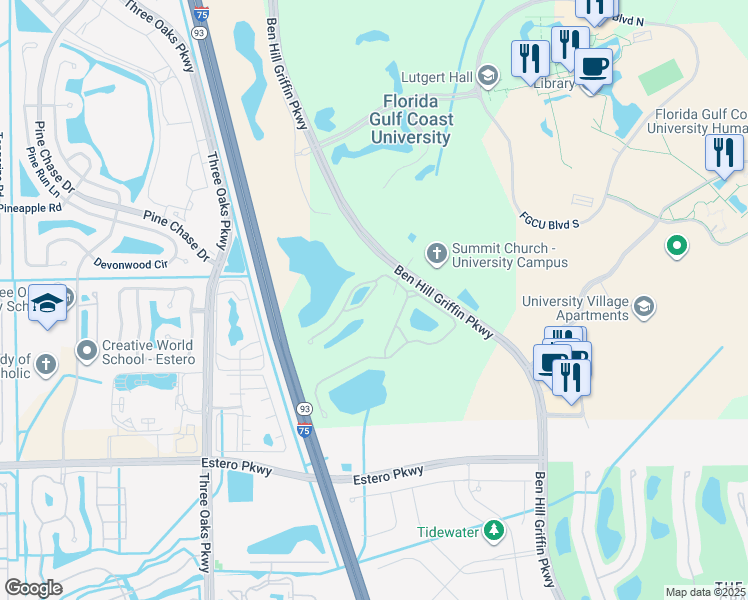 map of restaurants, bars, coffee shops, grocery stores, and more near 10335 Via Romano Court in Miromar Lakes
