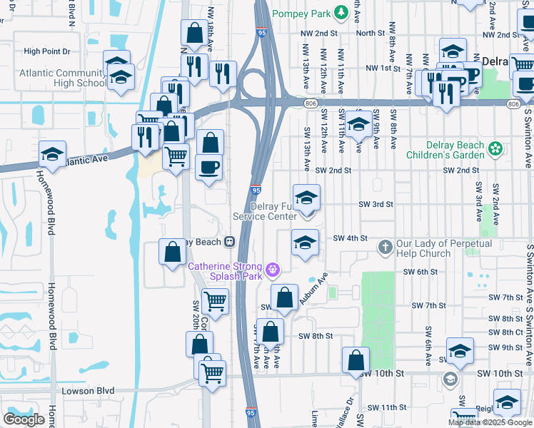 map of restaurants, bars, coffee shops, grocery stores, and more near 1517 Southwest 3rd Court in Delray Beach
