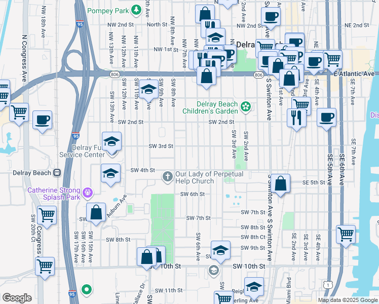 map of restaurants, bars, coffee shops, grocery stores, and more near 310 Southwest 7th Avenue in Delray Beach