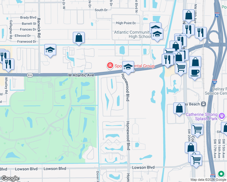 map of restaurants, bars, coffee shops, grocery stores, and more near 386 Southwest 27th Terrace in Delray Beach