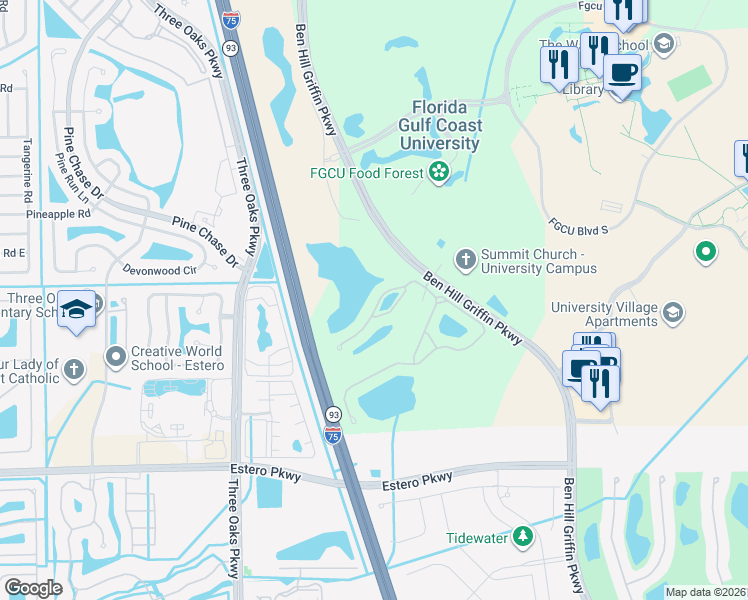 map of restaurants, bars, coffee shops, grocery stores, and more near 10324 Porto Romano Drive in Miromar Lakes