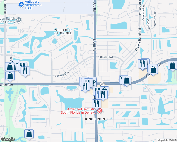 map of restaurants, bars, coffee shops, grocery stores, and more near 14822 Wildflower Lane in Delray Beach
