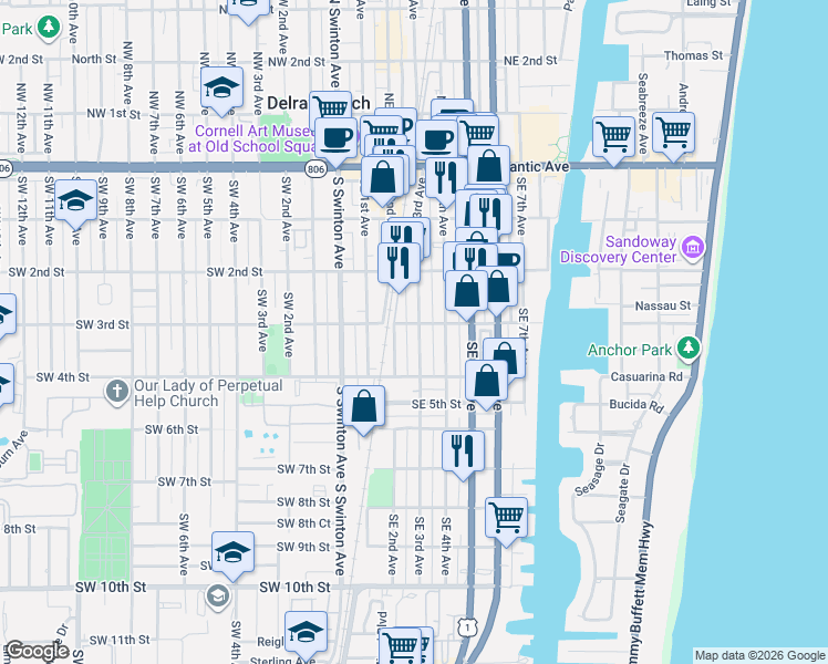 map of restaurants, bars, coffee shops, grocery stores, and more near 318 Southeast 3rd Avenue in Delray Beach