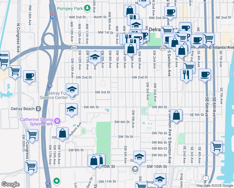 map of restaurants, bars, coffee shops, grocery stores, and more near 310 Southwest 7th Avenue in Delray Beach