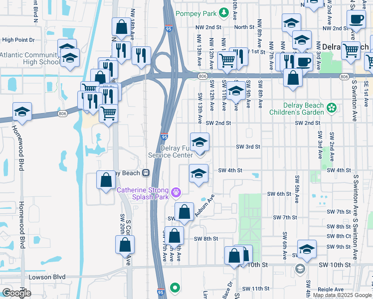 map of restaurants, bars, coffee shops, grocery stores, and more near 1402 Southwest 3rd Street in Delray Beach