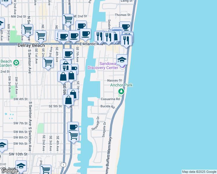 map of restaurants, bars, coffee shops, grocery stores, and more near 1029 Langer Way in Delray Beach