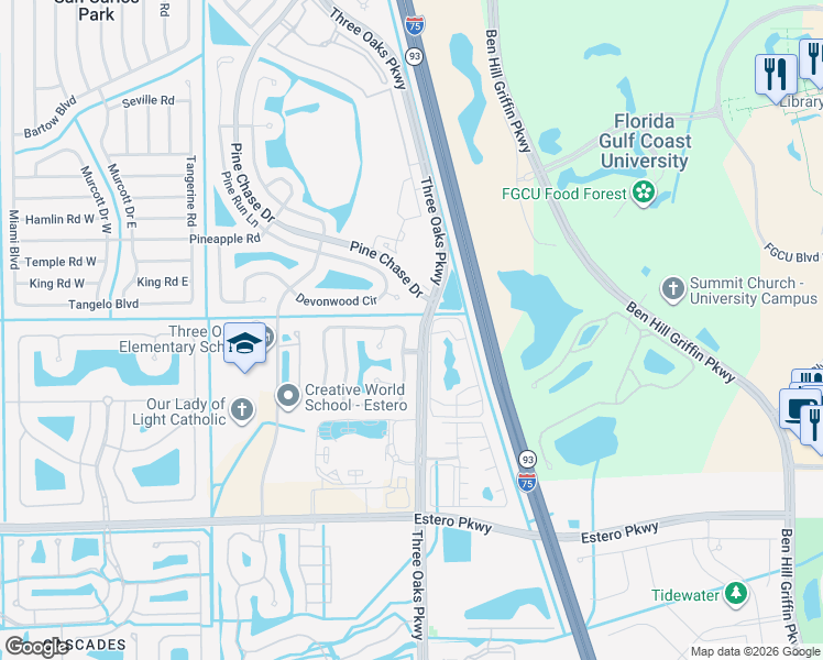 map of restaurants, bars, coffee shops, grocery stores, and more near 9750 Country Oaks Drive in Fort Myers