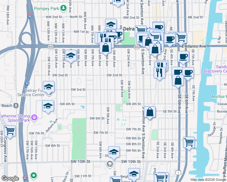 map of restaurants, bars, coffee shops, grocery stores, and more near 320 Southwest 4th Avenue in Delray Beach