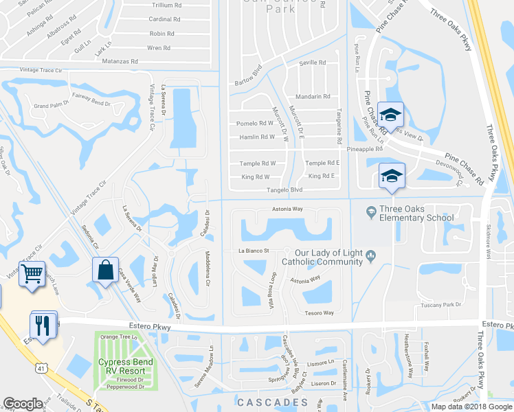 map of restaurants, bars, coffee shops, grocery stores, and more near 9094 Astonia Way in Fort Myers