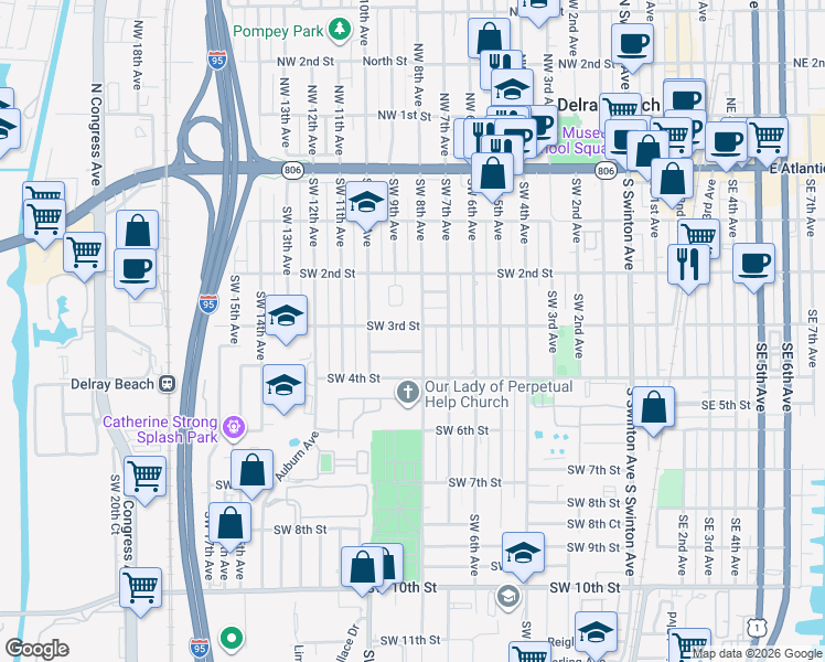 map of restaurants, bars, coffee shops, grocery stores, and more near 808 Southwest 3rd Street in Delray Beach