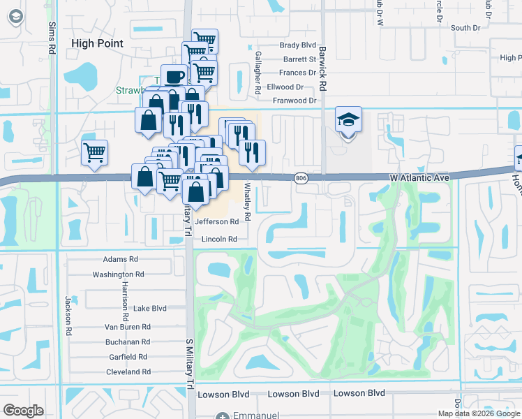 map of restaurants, bars, coffee shops, grocery stores, and more near 4734 South Prive Circle in Delray Beach