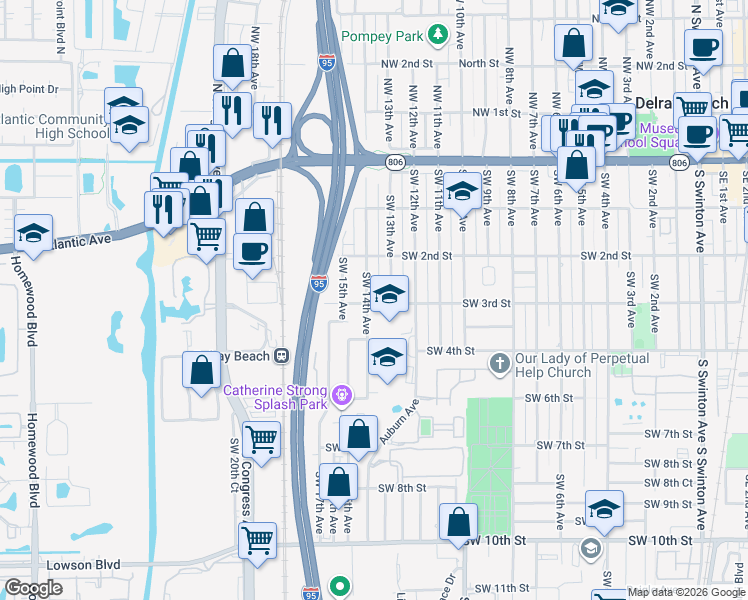 map of restaurants, bars, coffee shops, grocery stores, and more near 226 Southwest 13th Avenue in Delray Beach