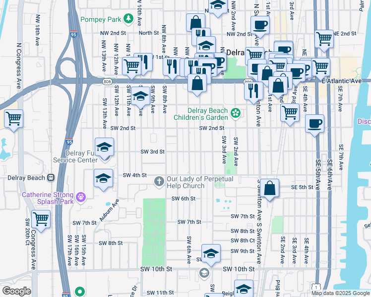 map of restaurants, bars, coffee shops, grocery stores, and more near 229 Southwest 6th Avenue in Delray Beach