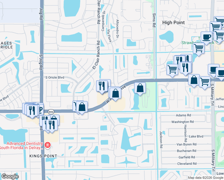map of restaurants, bars, coffee shops, grocery stores, and more near 5884 Morningstar Circle in Delray Beach