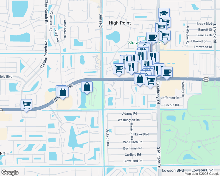 map of restaurants, bars, coffee shops, grocery stores, and more near 14864 Enclave Lakes Drive in Delray Beach