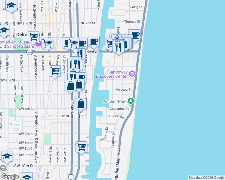 map of restaurants, bars, coffee shops, grocery stores, and more near 214 Venetian Drive in Delray Beach