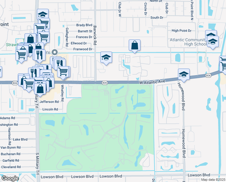 map of restaurants, bars, coffee shops, grocery stores, and more near 225 Oakview Drive in Delray Beach