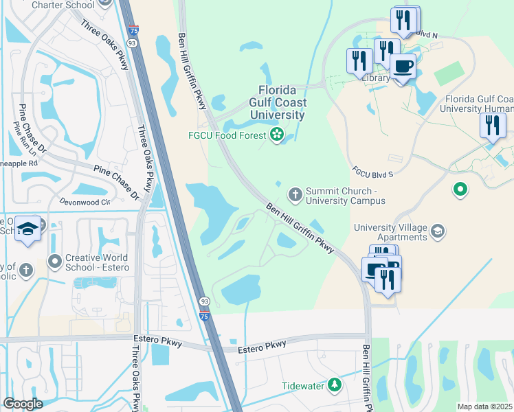 map of restaurants, bars, coffee shops, grocery stores, and more near 10368 Porto Romano Drive in Miromar Lakes